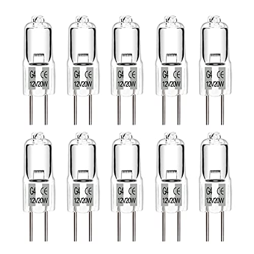 G4 Halogen Bulbs 20W 12V, G4 Dimmable Halogen Light Bulbs Warm White 2700K, 2 Pin G4 Halogen Light Bulb Clear Capsule Lamp Bulbs for Cooking Lighting, Crystal Chandeliers, Track Lighting, Pack of 10