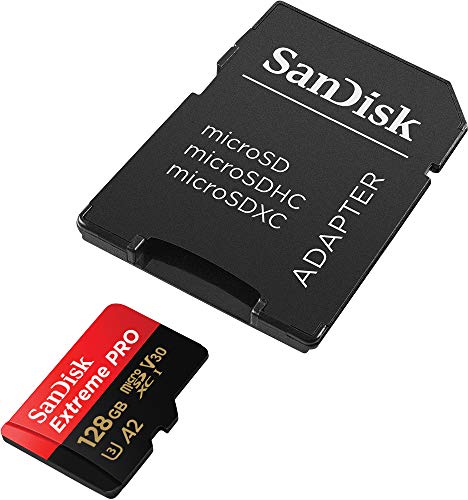 SanDisk 128GB Extreme PRO microSDXC card and SD adapter and RescuePro Deluxe, up to 200 MB/s, with A2 App Performance, for smartphones, action cameras or drones UHS-I Class 10 U3 V30