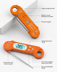 hoyiours Meat Thermometer, Fast & Precise Digital Food Thermometer with Backlight, Magnet, Calibration, and Foldable Probe, Instant Read Cooking Thermometer for Deep Fry, BBQ, and Roast Turkey