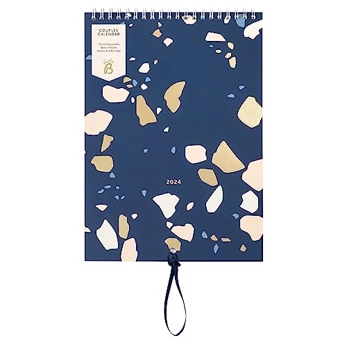 Busy B Couples Wall Calendar January to December 2024 – Terrazzo – Slim Year Planner for Two with Columns, Monthly Pockets & Stickers