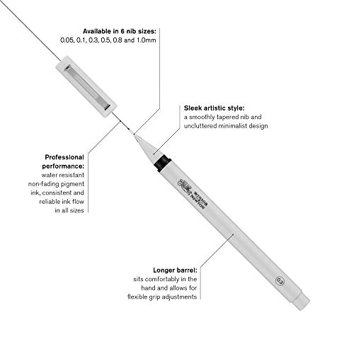 Winsor & Newton, Fineliner 0.8 Nib, Set of 5 , Black