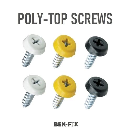 BEK-FIX® Number Plate Oversized Screws Plastic Top 2x White 2x Black 2x Yellow