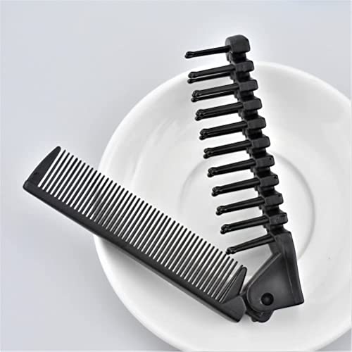 Folding Hair Brush and Comb, Plastic Portable Travel Hair Brush Pocket Hair Comb Double Headed Massage Hair Comb for Thick, Thin Hair (Black)