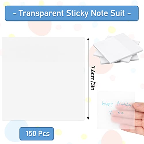 Sticky Notes Set, 150 Sheets Transparent Sticky Notes, Self Adhesive Clear Sticky Note Square, Waterproof Translucent Sticky Note Tab, Sticky Note Pad for Students School Office Supplies(7.6x7.6cm)