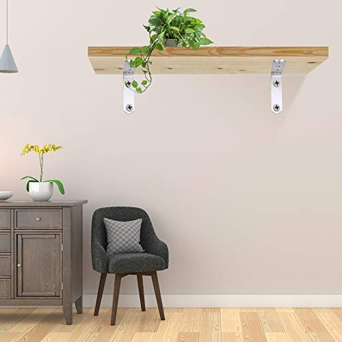 4 Pcs Shelf Brackets, L Shaped Metal Brackets, Right Angle Corner Brace Bracket, Wall Support Brackets, Joint Bracket Fastener with Screw and Anchors for Shelves, Wood, Furniture, Cabinet, Tables