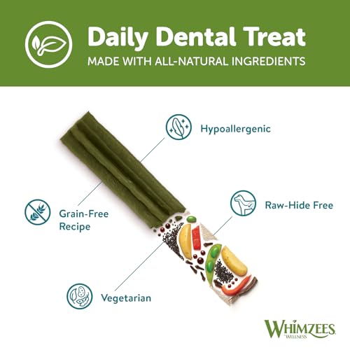 WHIMZEES By Wellness Stix, Month Box, Natural and Grain-Free Dog Chews, Dog Dental Sticks for Medium Breeds, 30 Pieces (One Month Supply), Size M