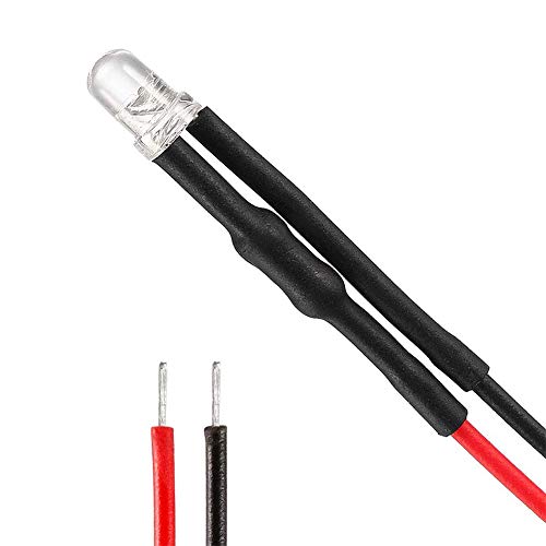 YIXISI 50 PCS 5mm LED Diodes Light, Ultra Bright 12V 20cm Pre Wired, Red