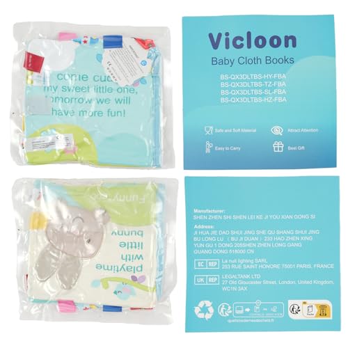 Vicloon Soft Toys Baby Cloth Books, Baby Soft Books, Baby Bath Cloth Book, First Year 3D Animals Tails Crinkle Sensory Touch and Feel Book for Early Development Learning Books (Colorful Bunny)