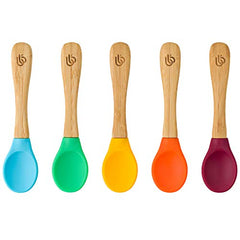 bamboo bamboo ® Baby Weaning Spoons Set of 5   Bamboo with Soft Silicone Tips   Ergonomic Easy Grip Handles   BPA-Free (Set of 5)