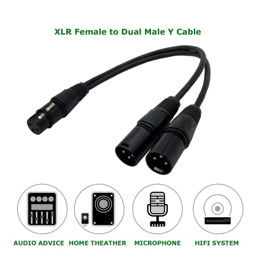 BRIEFCEC 2Pcs XLR Splitter Cable, Microphone Y Cable XLR Female to Dual XLR Male 3 Pin Jack Splitter Cord Audio Adapter, Zinc Alloy Jack OFC Copper Cable(1 Female to 2 Male, 30CM, Black)