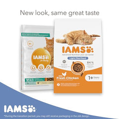 IAMS for Vitality Sterilised cat food - Dry food for sterilised/ castrated cats from 1 year with fresh chicken, 2 kg (Packing May Vary)