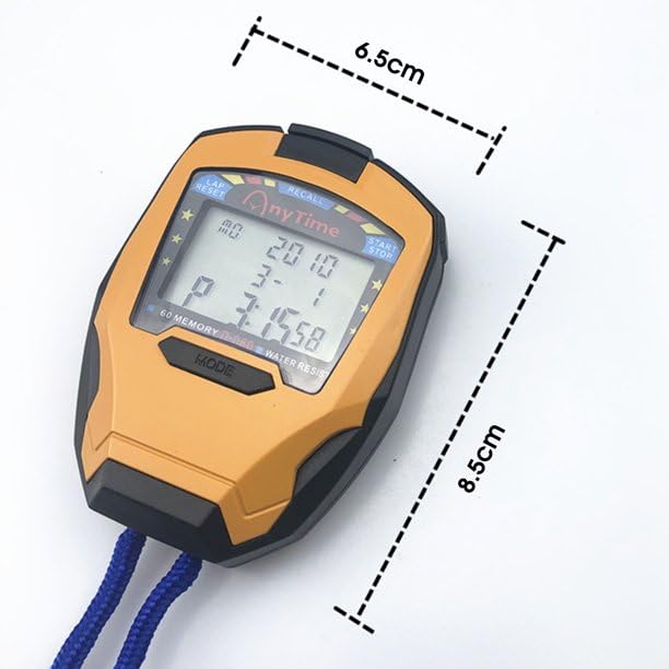 Digital Handheld Sports Stopwatch Timer 3 Rows 100 Laps Large LCD Stop Watch Timer Alarm Counter Water Resistant, Swimming, Running KK's (Yellow and Whistle)