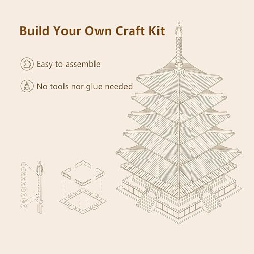 ROWOOD 3D Wooden Puzzle Japanese Temple Model Kit for Adults to build, DIY Wooden Model Building Construction Craft Kits, Ideal as Christmas And Birthday Gift