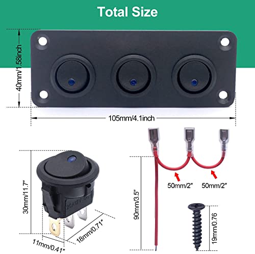 RUNCCI-YUN 12V -24V Toggle Rocker Switch Panel, 3 Gang Waterproof Round Toggle ON/OFF Switch Blue LED Fit for Auto Automotive Lights Boat Yacht Trailer Caravan Camper Bus Tractor Truck