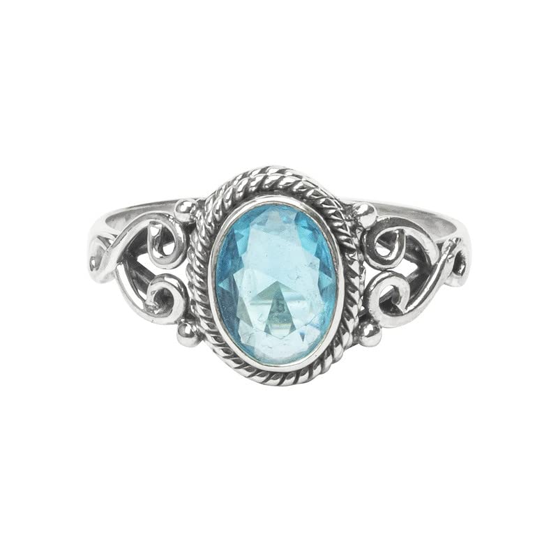 Blue Topaz Stone Ring 925 Sterling Silver Statement Ring For Women Size UK Q Natural Gemstone Ring Handmade Ring Christmas Gifts Ring Jewelry