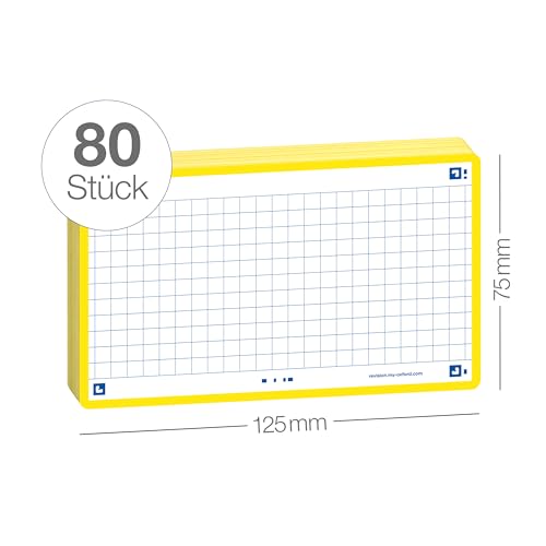 Flash Cards by Oxford, Squared with Yellow Frame, Pack of 80 Cards, 7.5x12.5cm Size 400133871