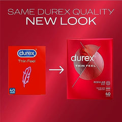 Durex Thin Feel Condoms, Regular Fit, 40s, Secure, Natural Latex, with Silicone Lube, Easy On Shape, More Sensitivity