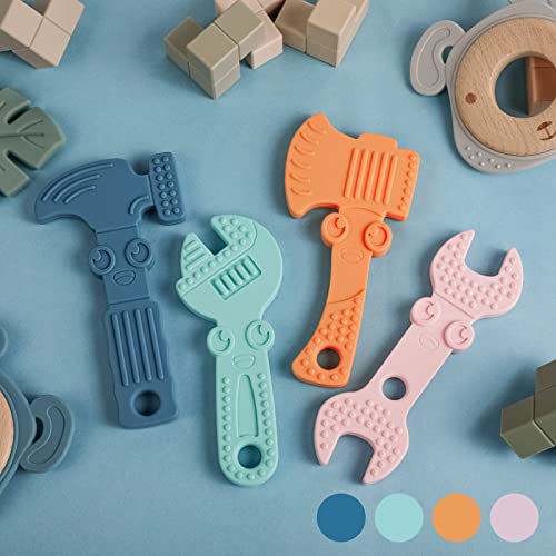 TYRY.HU Teething Toys for Baby Training Baby Toothbrush teether Chew Toy BPA Free Silicone Cooling Tools Shape Baby Teether Relief Gifts for Newborn 4pcs(B)