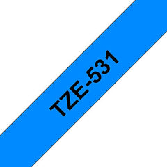 Brother TZe-531 Labelling Tape Cassette, 12 mm (W) x 8 m (L), Laminated, Brother Genuine Supplies - Black on Blue