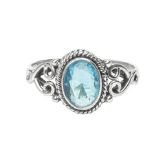 Blue Topaz Stone Ring 925 Sterling Silver Statement Ring For Women Size UK T Natural Gemstone Ring Handmade Ring Christmas Gifts Ring Jewelry