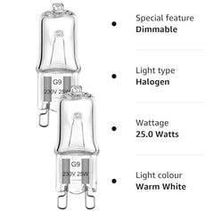 10 x G9 Halogen Light Bulbs 25w EVEREADY Clear, Warm White