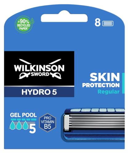 WILKINSON SWORD - Hydro 5 Skin Protection For Men   Hydrating Gel & Precision Trimmer   Pack of 8 Razor Blade Refills