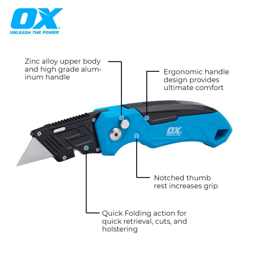 OX TOOLS P224301 Pro Heavy Duty Fixed Blade Folding Knife, Blue / Black