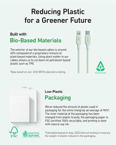 Anker USB-C to Lightning Cable, 541 Cable (Natural Green, 3ft), MFi Certified, Bio-Based Fast Charging Cable for iPhone 14 14pro 14pro Max 13 13 Pro 12 11 X XS XR 8 Plus (Charger Not Included)