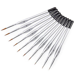 Fine Tip Detail Paint Brush Set 10pcs Artist Professional Miniature Paint Brushes for Acrylic Watercolor Oil Painting (10 packs silver)