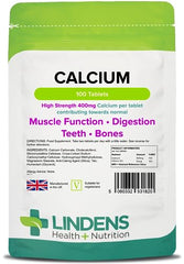 Lindens Calcium 400mg Tablets with Vitamin D3-100 Tablets - Contributes to Normal Muscle Function, Bones, Teeth and Digestion - 50 Days - UK Manufacturer, Letterbox Friendly