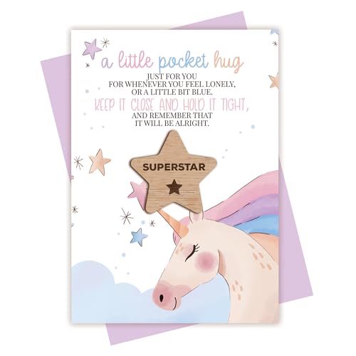 Little Pocket Hug Token With Postcard for Girl/Boy - Worry Gift/Back To School Anxiety Token (Unicorn Superstar)