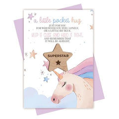 Little Pocket Hug Token With Postcard for Girl/Boy - Worry Gift/Back To School Anxiety Token (Unicorn Superstar)