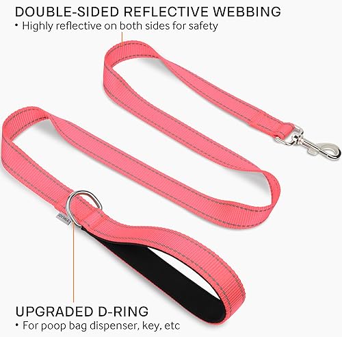 Joytale Padded Handle Dog Lead,Double-Sided Reflective Nylon Dogs Leads for Training,Walking Leash for Large, Medium Dogs, 1.2m × 2.5cm, Pink