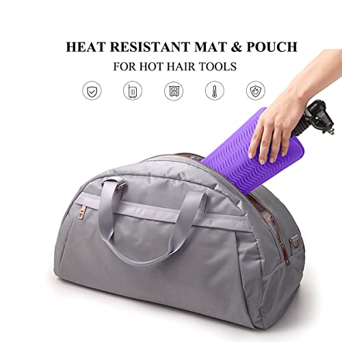 Heat Resistant Silicone Mat Pouch for Hair Straightener Flat Iron Curling Iron Hot Hair Tools for Home and Travel, Purple