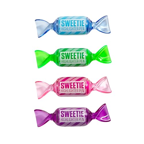 Tinc Sweetie Shaped Coloured Highlighter Pens for Kids   For use at School & Homework - Four Funky Colours - Yellow Green Blue and Pink