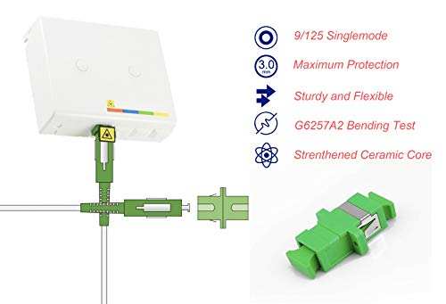 Elfcam® - Fiber Optic Cable Singlemode SC/APC to SC/APC, Delivery with the Coupler for Extending Fiber Optic Cable, Compatible with FTTH Cable, White, 10m / 32.81ft