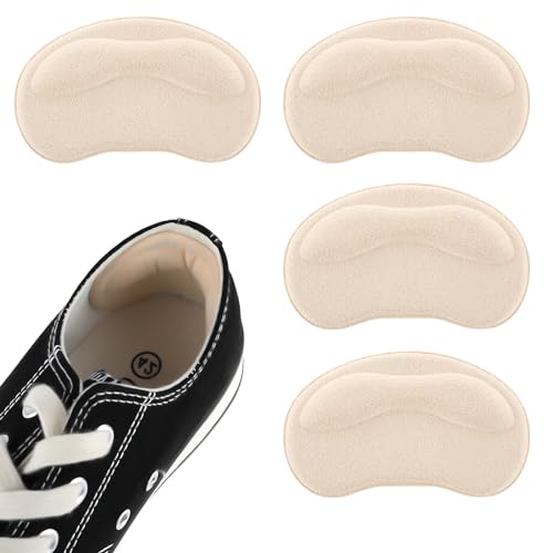 2 Pair Heel Cushion Pads, Self-Adhesive Heel Grips Inserts for Boots Loose Shoes Too Big, Anti Blister Shoe Liners Heel Protectors, Reusable Heel Guards Liners for Women Men, Improve Shoe Fit (Nude)