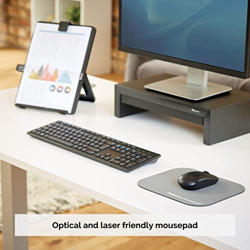 Fellowes Mouse Mat with Non-Slip Rubber Base - Mouse Pad with Antibacterial Protection - Suitable for Both Optical and Laser Mice - 199 x 232 x 2mm - Silver