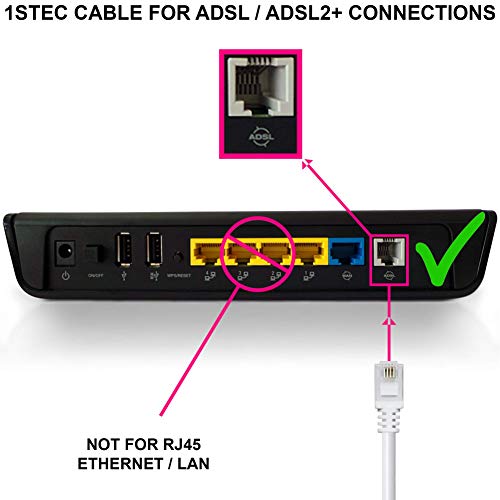 1STec 10M ADSL2and Super High Speed Cat5e RJ11 Broadband Hub Internet Extension Cable for BT Infinity Sky Q Talktalk Plusnet EE Vodafone Post Office Router on Fibre or Standard Services 10 Metre White