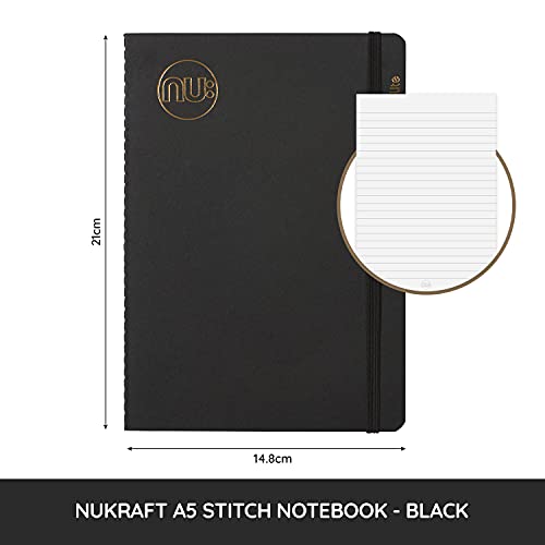 Nu Notebooks - Kraft Range - Black Stitched Spine A5 Notebook - Stationery Notebooks - Professional Notepad - 80 Pages