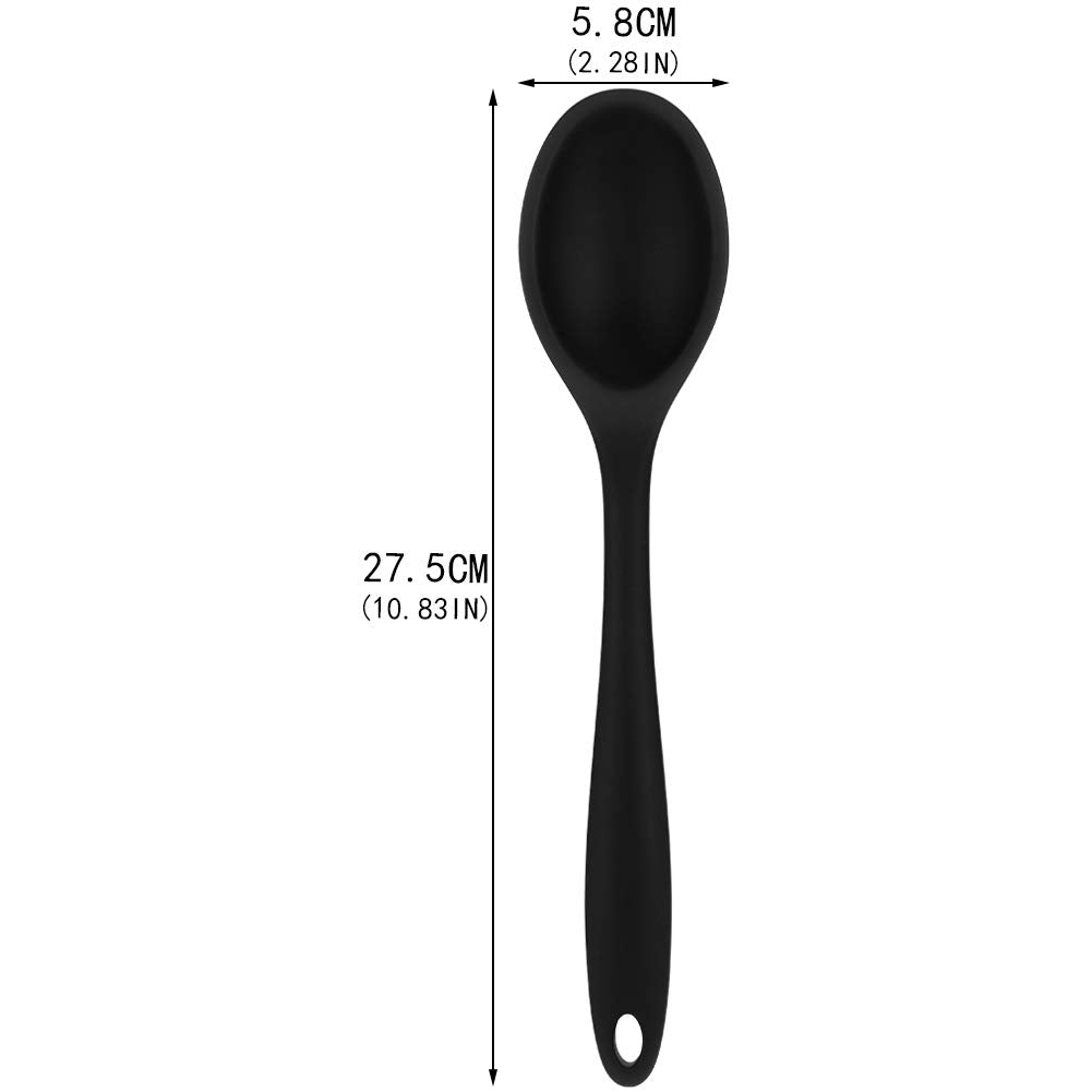 Heyu-Lotus 2 Pcs Silicone Nonstick Kitchen Spoon Set, Heat-Resistant Cooking Spoons for Stirring Scooping and Mixing (Black)