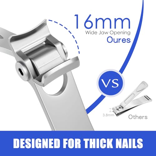 Nail Clippers - DRMODE Large Toe Nail Clippers for Thick Nails with 16mm Wide Jaw Opening, Sharp Curved Blade Fingernail Clippers Heavy Duty Nail Cutter Trimmer for Men Seniors with Nail File