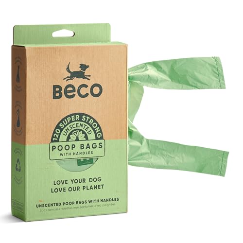 Beco Strong & Large Poop Bags - 120 Loose packed with Tie Handles - Box Dispenser - Unscented Dog Poo Bags