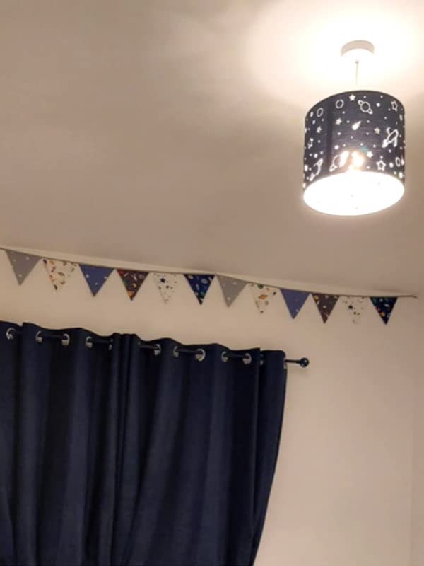 G2PLUS Universe Space Fabric Bunting Banner, 10.8 Feet Cotton Space Themed Garlands, 12PCS Blue and White Double Sided Triangle Pennants for Birthday Parties & Kids Bedrooms