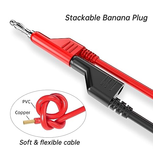 Cleqee 5PCS Dual 4mm Banana Plug Multimeter Test Leads, Stackable Copper Pulg Pluggable Soft Cables 1M Wire for Laboratory Electric Testing