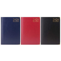 2024 A4 A5 A6 Padded Week To View Diary Full Year Planner Desk Hardback Metal Edge (A5, Blue)