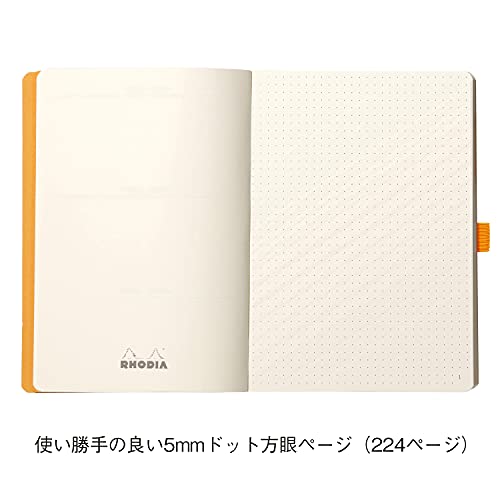 RHODIA 117801C - Soft Notebook Bullet Journal Goalbook Nacarat - A5 - Dotted Dot - 240 pages - 90g Ivory Clairefontaine Paper - 2 Ribbons, Elastic Closure - Faux Leather Cover