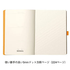 RHODIA 117810C - Soft Notebook Bullet Journal Goalbook Coral - A5 - Dotted Dot - 240 pages - 90g Ivory Clairefontaine Paper - 2 Ribbons, Elastic Closure - Faux Leather Cover