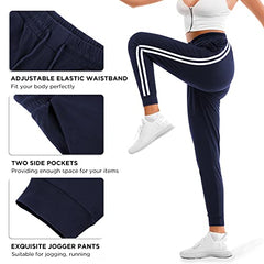 Stanpetix Joggers for Women - Womens Sweatpants with Pockets Sport Pants Black Trousers for Women UK（Navy with White Strip,L