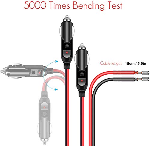 GTIWUNG 2 Pack Car Replacement 12V Cigarette Lighter Male Plug with Leads, 15A Fuse Protection with LED Light, Cigar Female Socket Plug Extension Cable for Motorcycle, Car, Tractor